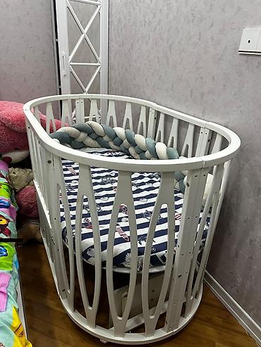 Beşiklər: Oval formalı uşaq beşiyi - Material: ağ rəngli, möhkəm ağac/MDFlam — 2