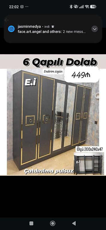 6 qapılı paltar dolabı - Ölçü: 200×240×47 sm - Rəng: tünd boz-qara