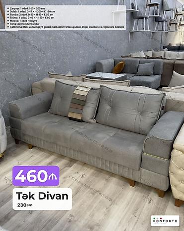 Ev və bağ: Tək divan – 230 sm - Rəng: boz tonlarda, dekorativ tikişli oturacaq — 1