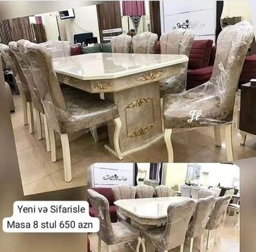 stol stul ev üçün: Для гостиной, Новый, Нераскладной, Прямоугольный стол, 8 стульев, Азербайджан
