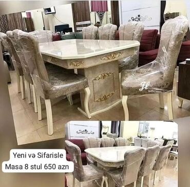 kilim mebel stol stul: Qonaq otağı üçün, Yeni, Açılmayan, Dördbucaq masa, 8 stul, Azərbaycan