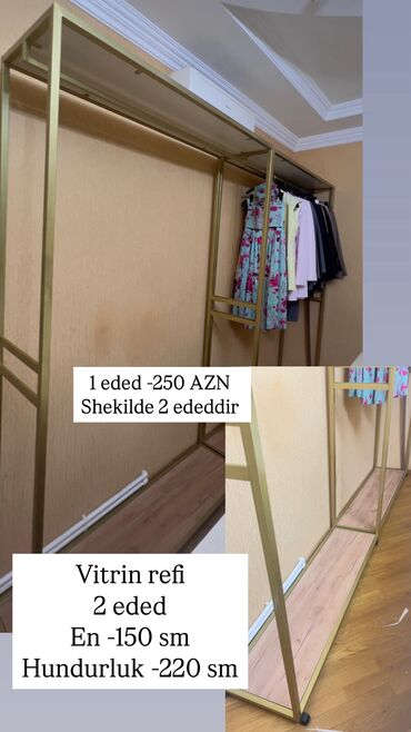 şirniyyat vitrin: 2 eded vitrin refi. En 150sm, hundurluk 220sm, sifarishle hazirlanib