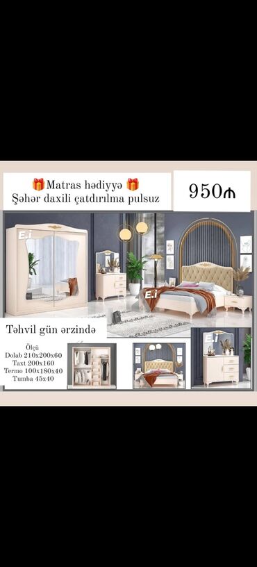 Yataq otağı dəstləri: 2 təknəfərlik çarpayı, Komod, Termo, Tumba, Türkiyə, Yeni — 9