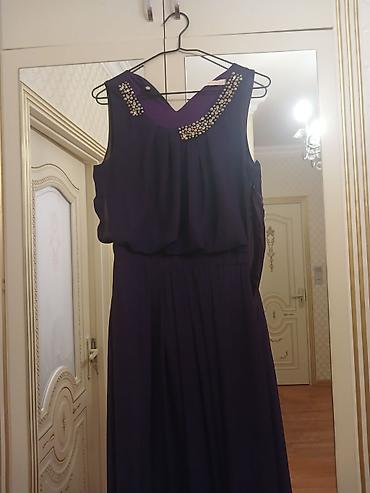 Ziyafət donları: 1) Bəzəkli yaxalı maxi don - Rəng: tünd bənövşəyi - Model: qolsuz — 3