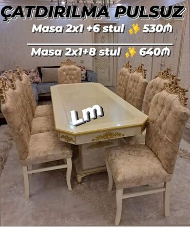 sumqayit stol stul: Qonaq otağı üçün, Yeni, Açılmayan, Dördbucaq masa, 6 stul, Azərbaycan