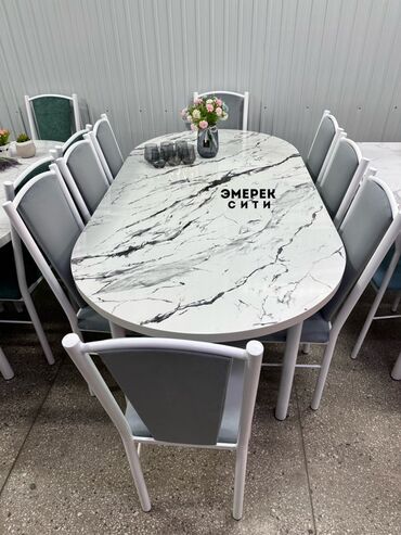 стеклянный стол: Ашкана үстөлү жана отургуч, түсү - Ак