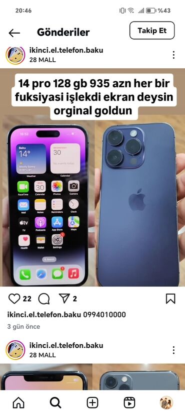 iphone 6 ekran qiymeti: IPhone 14 Pro, 128 GB, Deep Purple, Zəmanət