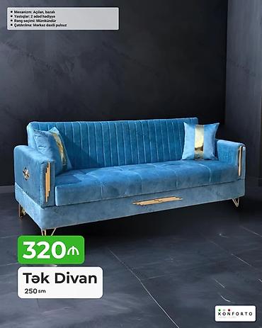 Divanlar: Tək divan – 250 sm - Mexanizm: açılan, bazalı (yataq funksiyalı və — 1