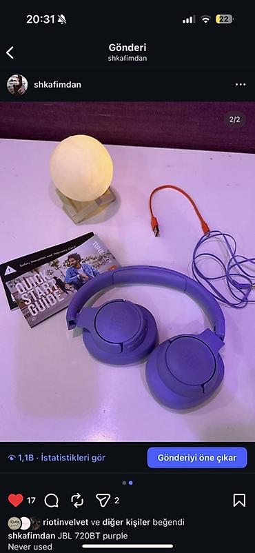 nothing ear: JBL Tune 720BT, bənövşəyi rəngdə over‑ear Bluetooth qulaqcıq. Hec — 2