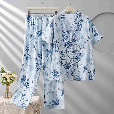 Пижамы: Женский комплект пижамы с коротким и длинным рукавом, брюки + рубашка — 7