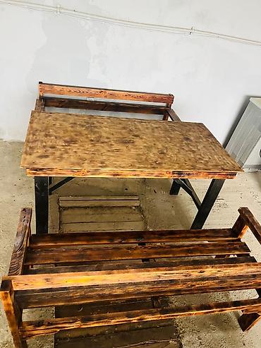 taxta qutu: Rustik taxta masa və skamya dəsti - Tərkib: 1 ədəd düzbucaqlı masa + — 2