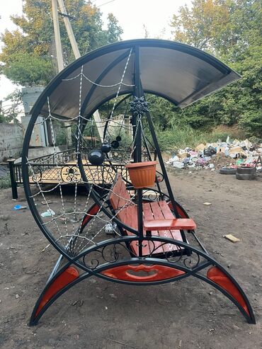 Садовые качели: Садовые качели Металл, Со спинкой, С крышей — 3