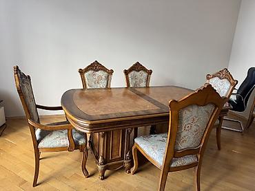 aile agaci: Qonaq otağı üçün, İşlənmiş, Açılan, Dördbucaq masa, 6 stul — 2