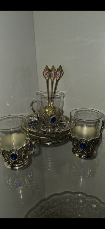 qrecka toxumlu cay: Çay dəsti, rəng - Gümüşü, Metal
