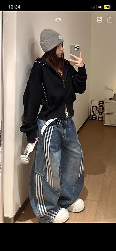 mind error jeans: Джинсы, Бэгги, Adidas, Корея, Средняя талия, M — 2