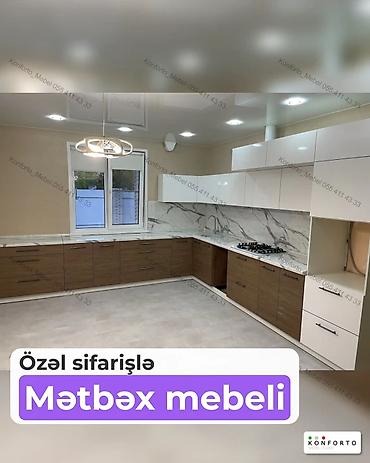 Özəl sifarişlə mətbəx mebeli - L formalı dizayn: alt hissədə ağ lalafo.az -da Özəl sifarişlə mətbəx mebeli - L formalı dizayn: alt hissədə ağ