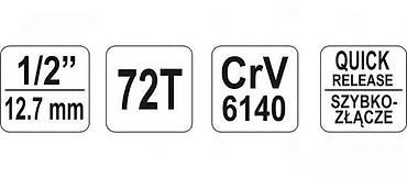 Ključevi: YATO reverzibilna racna 1/2" - Profesionalna racna sa četvrtastim — 5