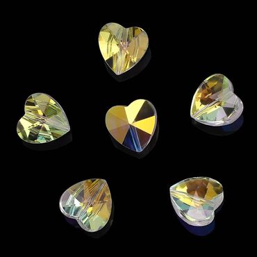 янтарные бусы: Бусина стекло 14 мм, сердце, граненое, прозрачное, пришивное, цена за
