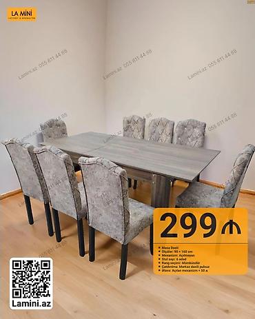 Masa dəsti – LA MINI - Tərkib: 1 masa + 6 ədəd stul - Ölçülər: 90 ×