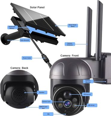 izləmə kamerası: Kamera 4G sim kartli SOLAR 360° smart kamera 3MP Full HD 64gb yaddaş