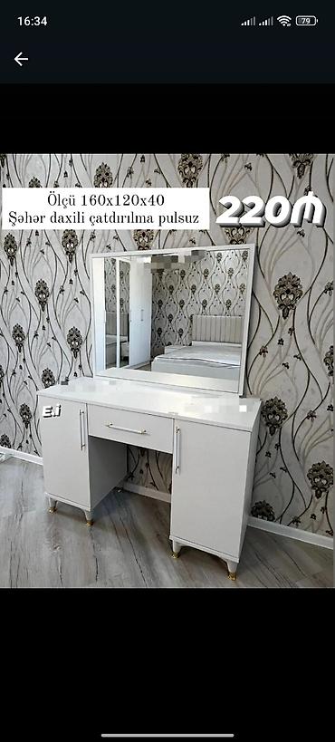 guzgu boydan: Ağ rəngli makiyaj masası və böyük güzgü dəsti - Ölçü: 160 x 120 x 40 — 1