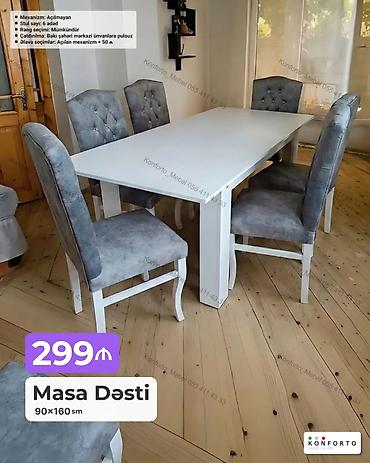 Masa Dəsti – 90×160 sm • Komplekt: 1 masa + 6 ədəd stul • Mexanizm