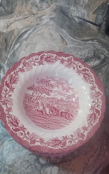 dolcezza solje za caj: Tanjiri,Engleski porcelan,12 roze i set za tortu. Tanjir dubok,komad — 1