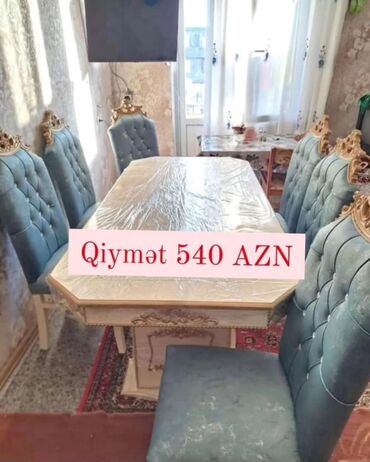 Masa və oturacaq dəstləri: Qonaq otağı üçün, Yeni, Açılmayan, Dördbucaq masa, 6 stul