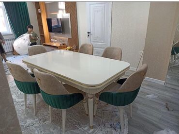metbex ustolu: Для кухни, Для гостиной, Новый, Раскладной, Прямоугольный стол, 6 стульев