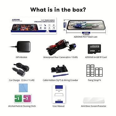videoregistrator bakida: AzDome PG17 4K GPS+Arxa kamera+64GB SD kart(AzDome məxsus) Bağlı — 3