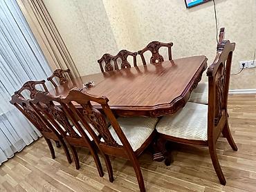 ikinci el stol stul satışı: Masa desti qonaq otağı mebeli 10 stullar işlənmiş — 3