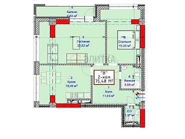 фурманова 23: Построен, Элитка, 2 комнаты, 76 м² — 9
