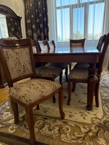 Masa və oturacaq dəstləri: Qonaq otağı üçün, Açılan, Dördbucaq masa, 6 stul — 6