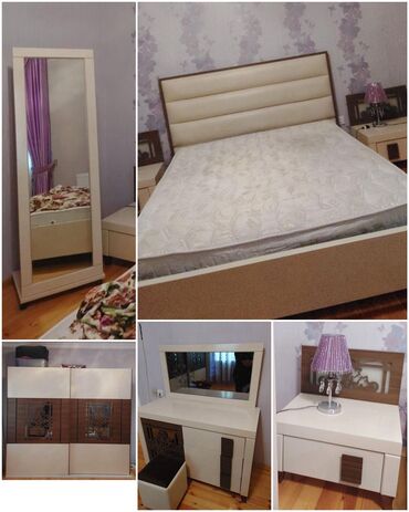 Кровати: Двуспальная кровать, Шкаф, Трюмо, 2 тумбы, Б/у
