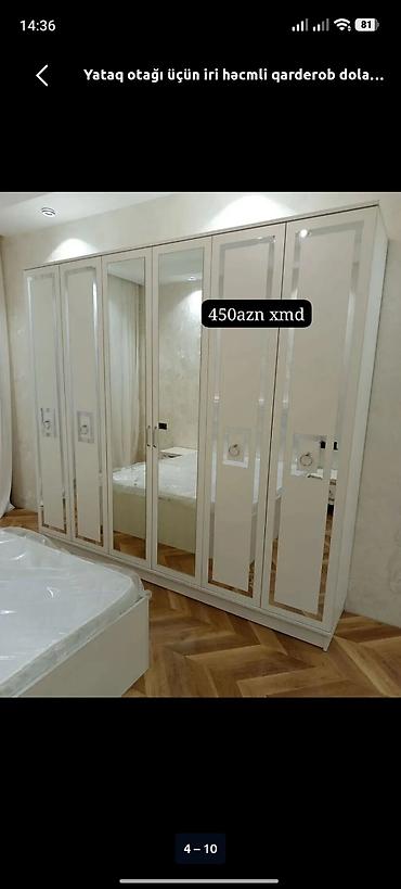 Yeni, 6 qapı, Güzgülü, Ağ, Açılan, Düz dolab