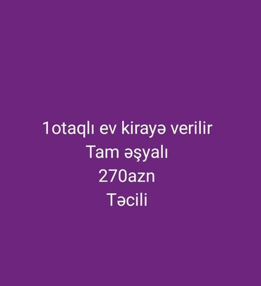 sumqayitda 17 mkr kiraye evler: 1 otaqlı ev kirayə verilir. Tam əşyalıdır və kirayə haqqı 270 AZN