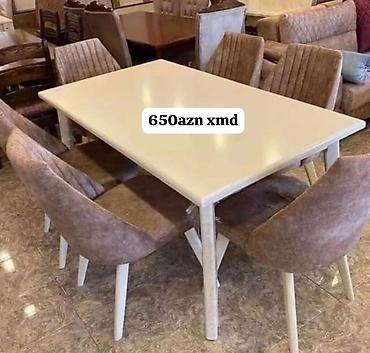 Masalar və oturacaqlar: Yemək otağı dəsti - Dəst: 1 stol + 6 stul - Stol: düzbucaqlı forma — 1