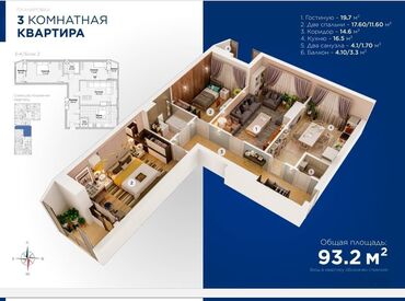 ололо восток: 3 комнаты, 93 м², Элитка, 3 этаж, ПСО (под самоотделку)