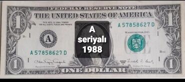 1 dollar satışı: A seriyalı 1$ 1988 çi ilə aid,dumbul vəziyyətdə .Digər illər də