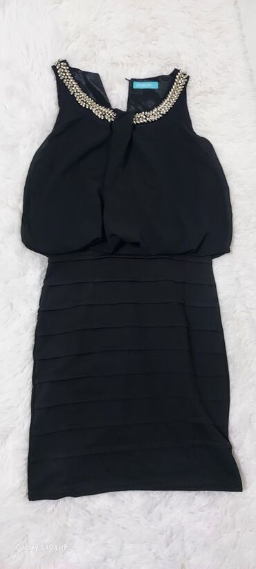 kratka satenska haljina: Bоја - Crna, Večernji, maturski, Na bretele