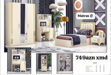 черный пол: Oğlan və qız üçün, Yeni, Təknəfərlik çarpayı, Yazı masası, 2 tumba, Dolab