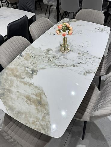 silver kitchen: Обеденный комплект: стол с керамической столешницей + мягкие стулья - — 4