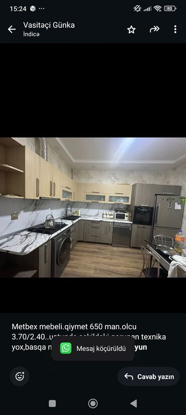 Divan və kreslo dəstləri: Metbex mebeli.qiymet 650 man.olcu 3.70/2.40. ustunde sekildeki gorunen