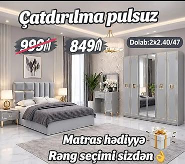 Yataq otağı dəsti – müasir klassik dizayn, boz-qızılı detallarla