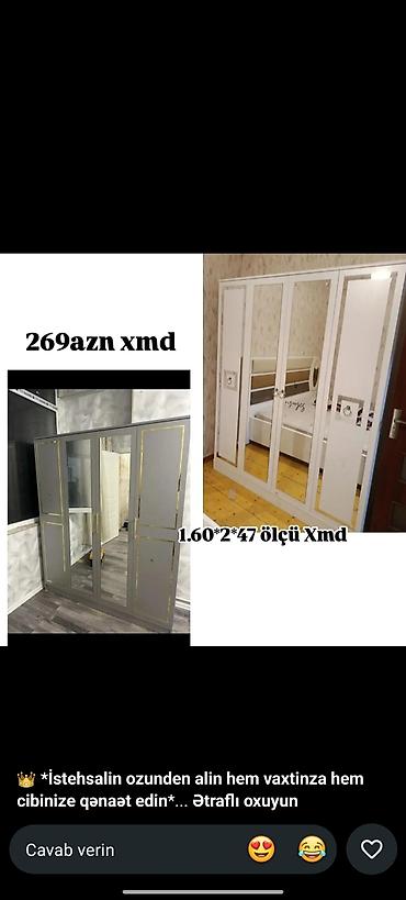 Yeni, 4 qapılı, Güzgülü, Boz, Taxta, Açılan, Düz dolab