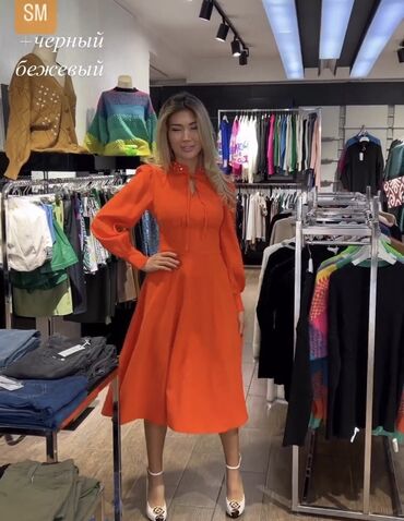 оранжевое платье: Күнүмдүк көйнөк, Made in KG, Күз-жаз, Узун модель, Пахта, S (EU 36)
