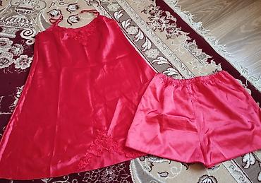 Женская одежда: Qırmızı atlas qadın pijama dəsti - Material: parıltılı atlas/saten — 8