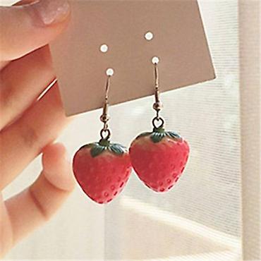 Бижутерия: Серьги сөйкөлөр У с имитацией красной клубники женские, изящная — 2