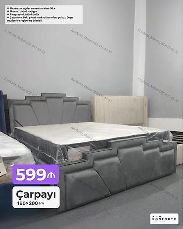 Ev və bağ: Çarpayı – 160×200 sm - Yumşaq məxməri/parça üzlüklü, modern dizaynlı — 1