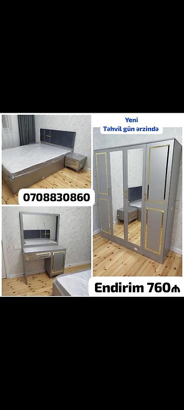 Yataq otağı mebel dəsti - Rəng: boz, qızılı dekor xəttləri - Dəst